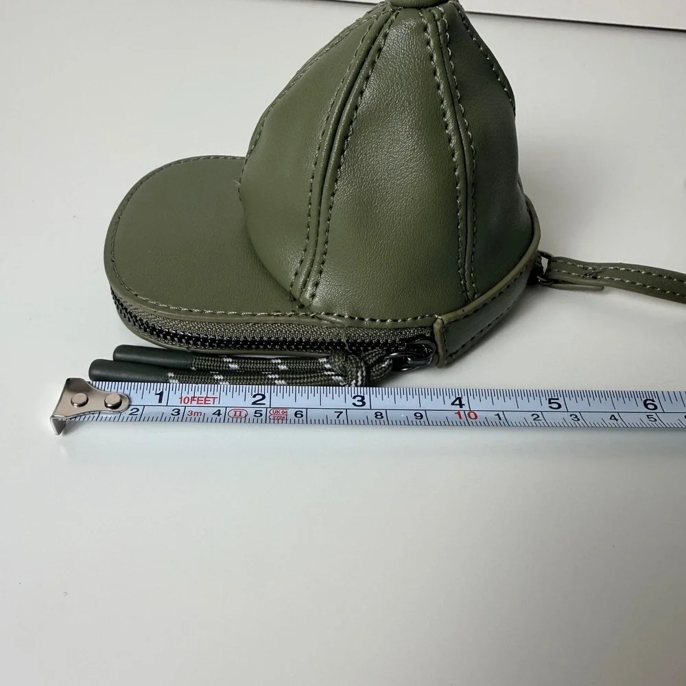 Steve‎ Madden Green Faux Leather Baseball Cap Coin Purse Keychain Bag